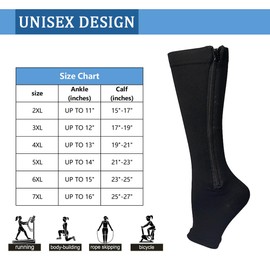 Cheeroyal Paquete de 3 calcetines de compresión de talla grande con cierre, hasta la rodilla de 15 a 20 mmHg para mujeres y hombres, calcetines de apoyo de punta abierta para venas, Negro -