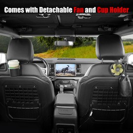 Mabett Headrest Hook with Electric Fan and Cup Holder Kit for Ford Bronco 2021-2024,Multi-use Interior Storage Hooks for Bronco Accessories