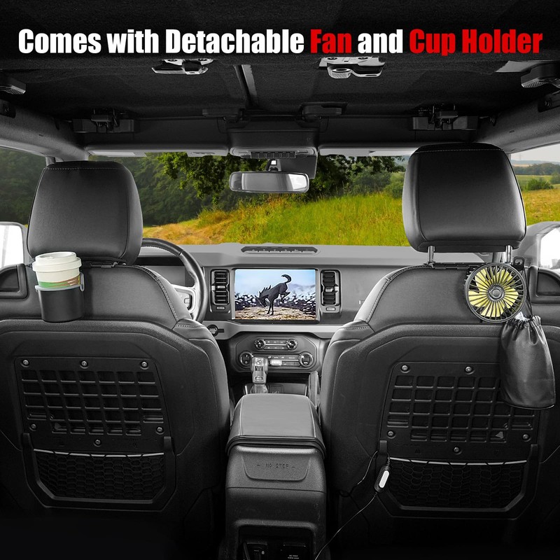 Mabett Headrest Hook with Electric Fan and Cup Holder Kit