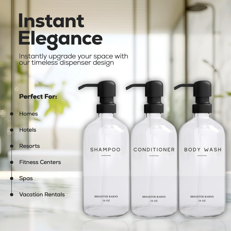 Clear Shampoo and Conditioner Dispenser Set by Brighter Barns -