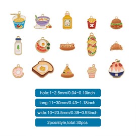 Beadthoven 30pcs 15Style Food Theme Enamel Charm Pendants Mixed Light Gold Plated Donut Milk Bread Ice Cream Sweet Food Metal Enamel Charms for DIY Necklace Bracelet Earrings Jewelry Making Accessory