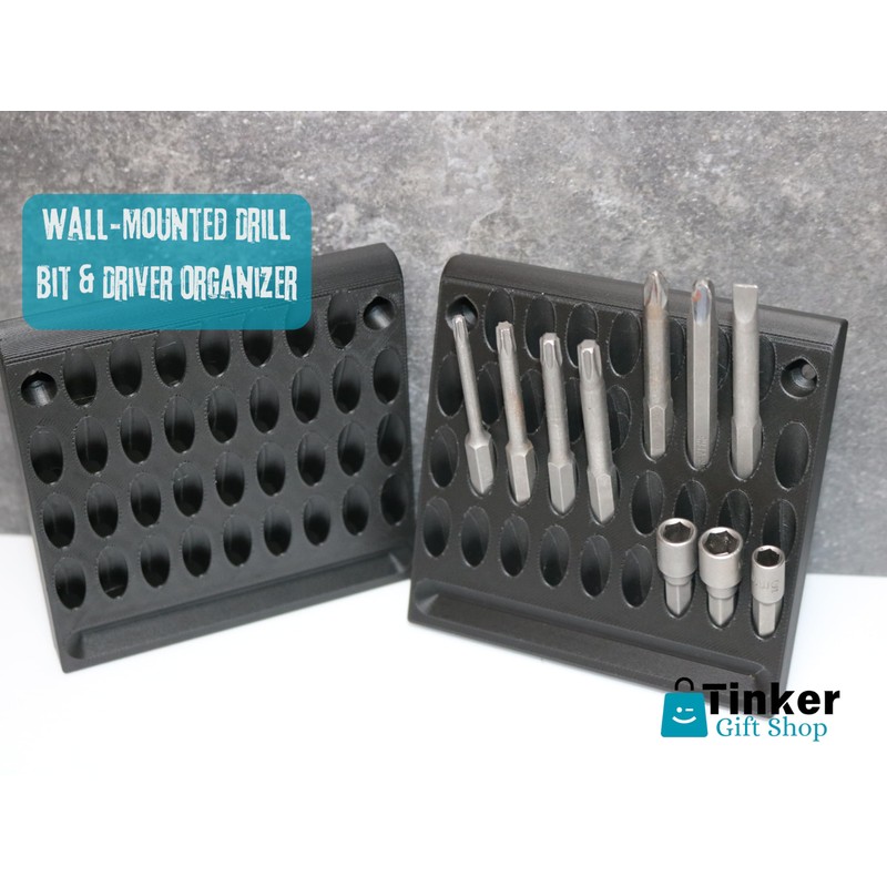 Wall-Mounted Drill Bit & Driver Organizer – 34 Slot Storage