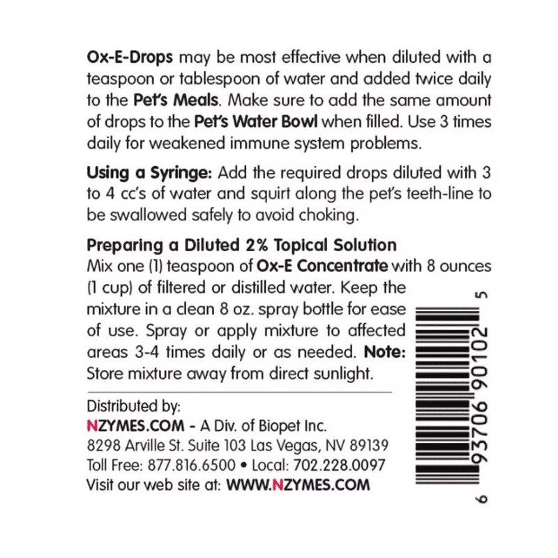 Nzymes Ox-E-Drops Oxygen Drop Supplement for Pets - 2.2 Oz