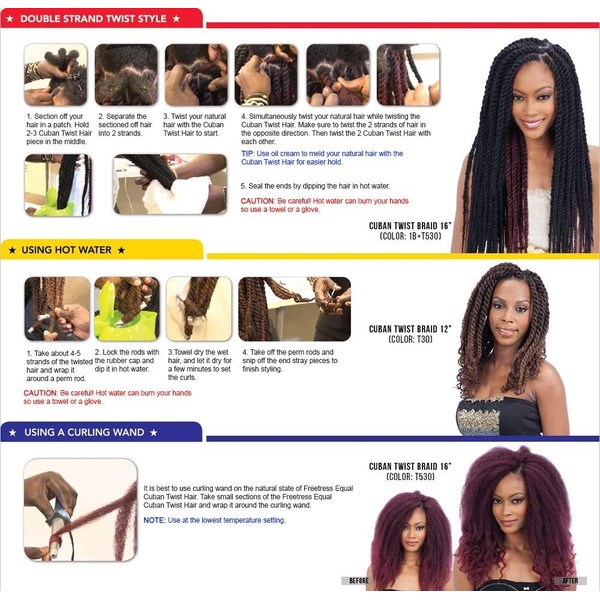 Freetress Equal Synthetic Hair Braids Double Strand Style Cuban Twist Braid 16" (6-PACK, OT27)