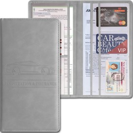 Car Accessories Registration and Insurance Holder,Leather Essential Card Magnetic Shut Vehicle Glove Box Organizer Case for Auto Driver License Document Truck Motorcycle Boat-Grey