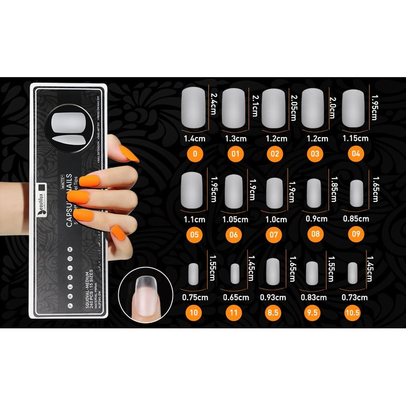 Beautilux Nageltips Square Oval, Full Cover Nail Tips, Pre-Buff Matt