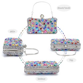 Lanpet Women Clutches Multicolor Crystal Rhinestone Evening Handbag Chain Strap Shoulder Bag