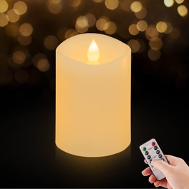ASLDOIWEH 3x4 Flameless Candles Set of 1, 2AA Battery Life 600 Hours Battery Candles Flickering with Timer, 4 inch Flameless Candles with Remote for Valentines Day Decorations Indoor/Outdoor, Ivory