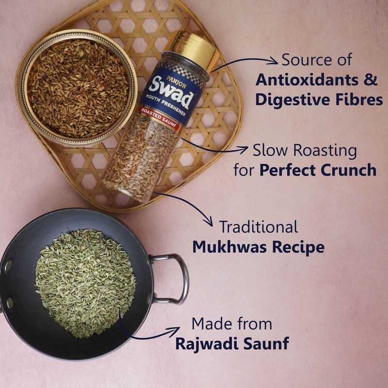 Panjon Swad Roasted Saunf Mukhwas Mouth Freshener 1 Bottle, 100g