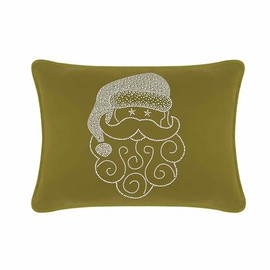 Santa Pillow, Washable Fabric Cover with Rhinestone Accents, Feather Insert, for Holiday Home Decor, Olive Velvet, 14x20, Sold Individually