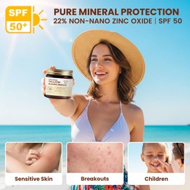 Natural Beef Tallow Sunscreen – SPF 50 Daily Sun Care for Extremely Sensitive, Acne-Prone & Kid-Safe Skin – Non-Toxic Sunblock with 22% Non-Nano Zinc Oxide, Clean Formula for Face & Body