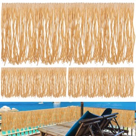Oudain 3 Pack Luau Grass Table Skirt Fringe Straw Grass Skirt Hawaiian Grass Table Skirt Tropical 12 Feet x 11.8 Inch Tiki Grass Luau Party Decoration Hawaiian Luau Birthday Bar Beach(Simple Style)