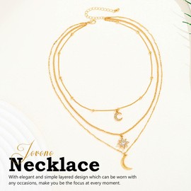 Jovono Boho Moon and Star Necklaces Layered Gold Moon Choker Necklace Chains Crystal Pendant Necklace Accessories For Women