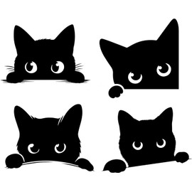 Pack of 4 Cat Peeking Pet Silhouette Cute Stickers -Waterproof Decals for use on Laptops, Car Bumpers, Windows, Water Bottles, Fun Gifts & More (Black, Medium Pack)