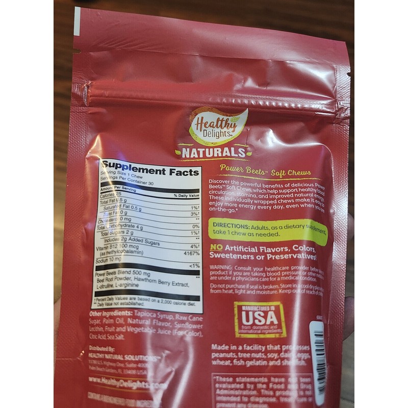 Healthy Delights Naturals, Power Beets Soft Chews, Super Concentrated 30