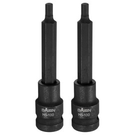 HARFINGTON 2pcs H5 Hex Bit Socket 100mm/3.94" Length 1/2" Square Drive Metric Extension Impact Bit Power Nut Driver Set S2 Steel Socket Ratchet Wrench Bits, Black