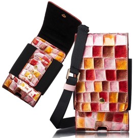 Rinle Smartphone Shoulder Women's Crossbody Shoulder Bag Smartphone Pochette Smartphone Pouch Brand Leather Leather Vertical Stained Glass Florence, garnet red