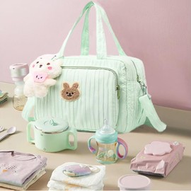 NIKUKY Baby Diaper Bag Tote, Mommy Bag Cute Baby Nappy Bag Stroller Bag Crossbody Maternity Bag Travel Diaper Tote Baby Storage Bag (Green)