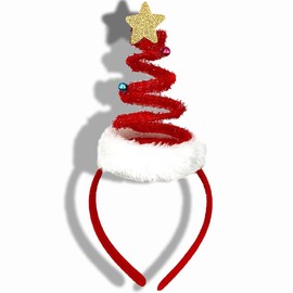 Christmas Headband Hair Band-Springy Christmas Tree Headband Christmas Tree Hat Headbands Christmas Tree Hair Accessories Women Festivals Celebration Gift (Red)