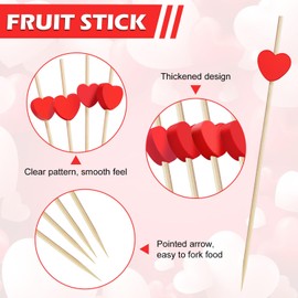 FUGUIR 100 Pcs Red Heart Cocktail Picks 4.7 Inch Long Bamboo Fancy Toothpicks Fruit Sticks Cocktail Skewers for Valentines Day Birthday Wedding Baby Shower Decoration Party Supplies