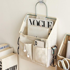 Wall Hanging Organizer with Stainless Steel Frame, Wall Hanging Storage Bags, Hanging Pocket, Waterproof Multi-Pocket Storage Hanging Holder for Home, Office, Kitchen, Bathroom (Cotton-linen Style)