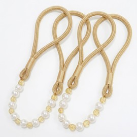 Nerciony Set of 2 Pearl Curtain Tie Backs, 19.7 Inch Long Window Drape Holdbacks with Gold Rope for Bedroom Living Room Home Decoration