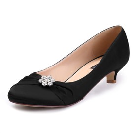 ERIJUNOR Zapatos de tacón de Gatito con Diamantes de imitación de satén para Mujer con Puntera Cerrada, Negro, 10