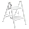 BOCOM 2 Step Ladder, Lightweight Portable Foldable Collapsible Folding Sturdy Steel Metal Step Stool with Anti-Slip Wide Pedal, Heavy Duty 330 lbs Capacity, for Home, Kitchen, Closet, Adults, White