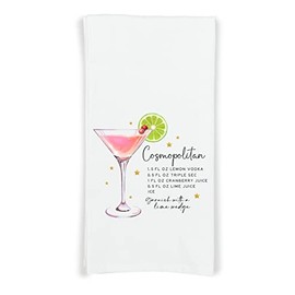 Cosmopolitan Recipe Kitchen Towel with Hanging Loop - 100% Cotton Flour Sack Hand Towels - Cocktail Bar Decor - Housewarming Hostess Birthday Christmas Thanksgiving Mother's Day Gift