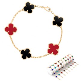 Four Leaf Clover Bracelet for Women Girl White Black Green Red Lucky Link Clover Bracelets,18K Gold Plated Jewelry Double-Sided Design Christmas Valentine's Day Gifts