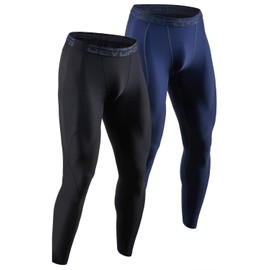 DEVOPS 2 Pack Men's Compression Pants Athletic Leggings (Medium, Black/Navy)