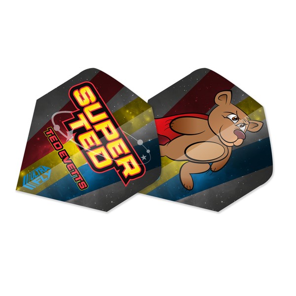 Unicorn Ultrafly Dart Flights | Ted 'Super Ted' Evetts Caped Bear Design | Big Wing Shape | Durable 100 Micron Polyester PET | Set of 3