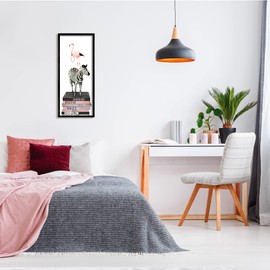 Stupell Industries Fashion Flamingo Zebra Glam Book Stack Pearls, Designed by Ziwei Li Black Framed Wall Art, 13 x 30