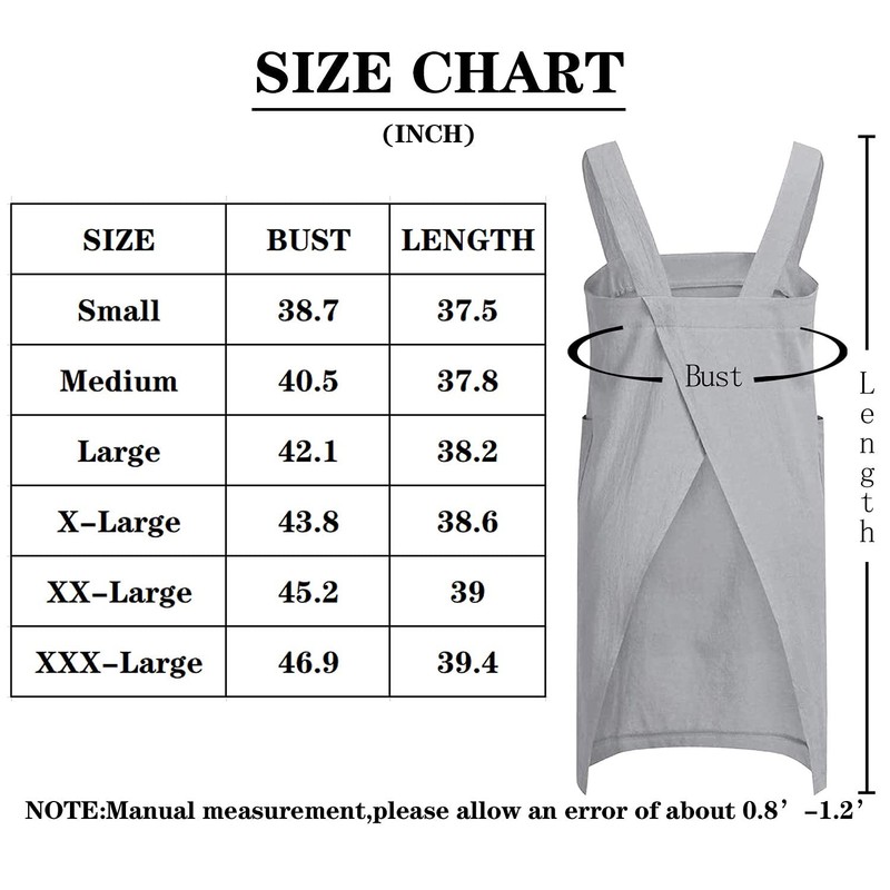 Hawholm Japanese Pinafore Apron Smock Cotton Apron with Pockets Plus