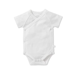 MORI Baby - Unisex Kimono Bodysuit in White - Short Sleeve-Organic Cotton and Bamboo - Breathable Infant Wrap-Style Bodysuit with Safe Nickel-Free Poppers - 18-24 Month