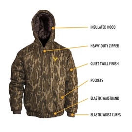 HOT SHOT Men’s Insulated Twill Camo Hunting Jacket,MO Original Bottomlands Camo with Cotton Shell, for cold weather, bird and deer hunting, Extra Large
