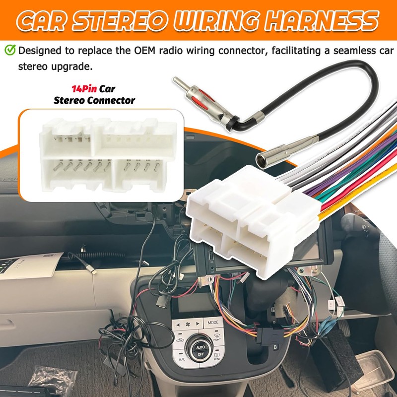 HUAREW Radio Wiring Harness with Antenna Adapter