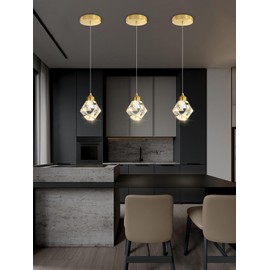 Crystal Pendant Light for Kitchen Island,Gold Chandelier Lights Fixture, Hanging Lighting Ceiling Light Fixture Modern Adjustable Pendant Lighting for Dining Room Bedroom