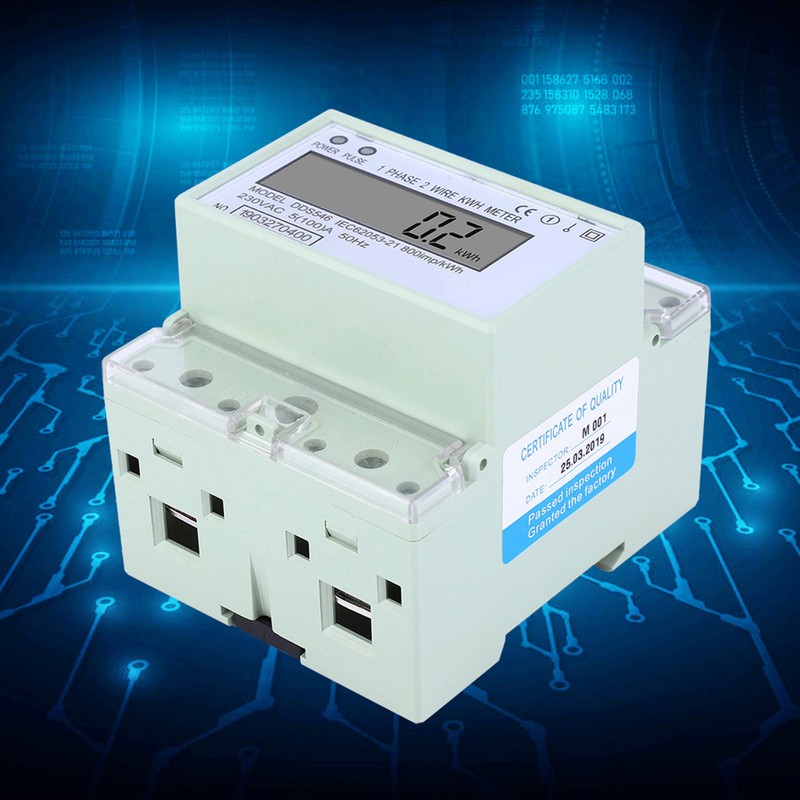Single Phase 5-100A 230VAC Energy Meter DIN Rail Digital LCD
