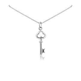 Tiny Delicate and Dainty Sterling Silver Key Necklace for Women, Girlfriend Birthday Gift Necklace, Daughter Graduation Gift, Wife Anniversary Necklace (14 inches plus 2-inch extender)