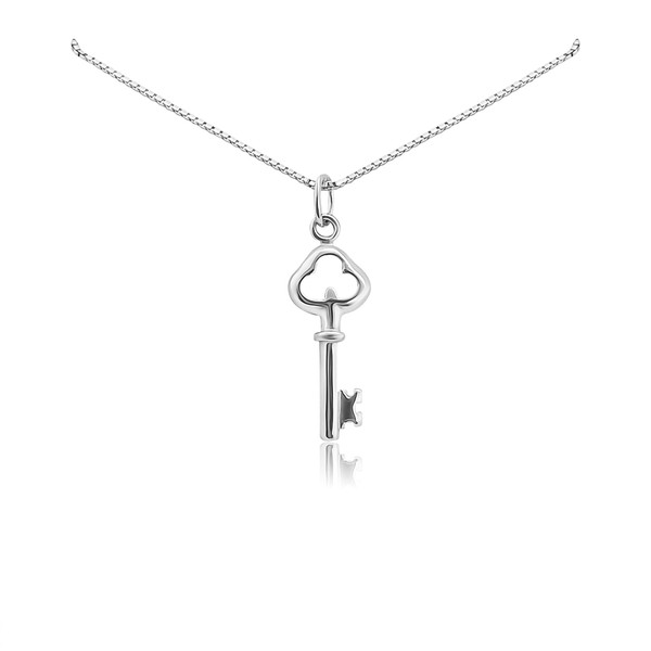 Tiny Delicate and Dainty Sterling Silver Key Necklace for Women,
