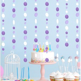 MIAHART 52 Feet Circle Dots Garland Lavender Paper Garland for Birthday Bridal Wedding Baby Shower Christmas Valentine Day Lilac Theme Party Decorations (Purple White)