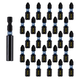 26 x Rennie Tools 25mm Long PZ2 Impact Screwdriver Driver Bits Set with Bit Holder. Heavy Duty PoziDriv POZI No.2 Magnetic Screwdriver Bit Set. PZ2 Impact Driver Bits Pozidrive Screw Accessories