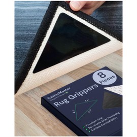 CasterMaster Rug Grippers - 8 Pack Anti-Slip Stickers to Stop Sliding Carpet and Keep Corners in Place, Dual-Sided Adhesive Strips, Non Slip Washable Pads for Area Rugs, Keep Corners in Place