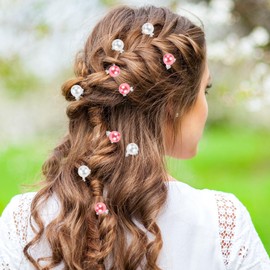 EYEOO 30Pcs Mini Pearl Hair Clips for Women Girls Kids Toddlers Small Cute Pink Hair Styling Barrettes for Curly Fine Thick Thin Hair Bulk White Pearl Hair Decorations Wedding Bridal Hair Accessories