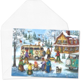 Pierre Belvédère - 8 Holiday Greeting Cards and Envelopes - Around the Fire by Christine Genest - Medium - 7 inches x 5 inches - 9900990
