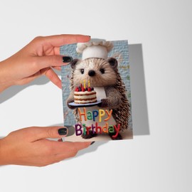 LimaLima Hedgehog Birthday Card For Women Men & Kids Cute Felt Embroidery Design