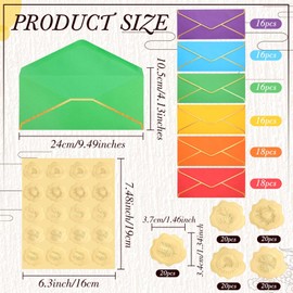 Jetec 100 Pcs #10 Colorful Business Mailing Envelopes with Gold Border and Gold Stickers Standard Letter Size Envelopes for Graduation Wedding Invitation Office Checks Invoices(Rainbow Color)