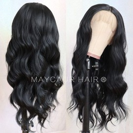 Maycaur Long Black Hair Lace Wigs Loose Wavy Hair Glueless Heat Resistant Synthetic Lace Front Wigs for Black Women