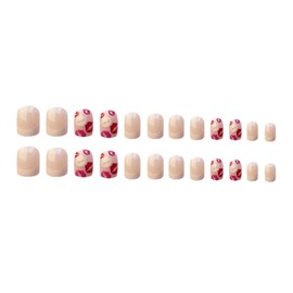 White French Tip Press on Nails Short Square Fake Nails with Red White Pink Lips Designs Simple False Nails Press ons Acrylic Glue Stick on Nails for Women 24 Pcs